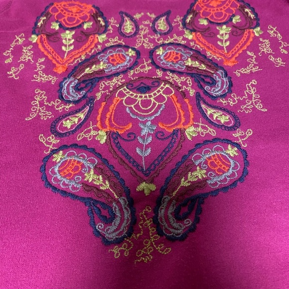 Ruff Hewn Pink Embroidered Paisley Pullover Sweatshirt Boho Womans Size XL - Picture 2 of 8